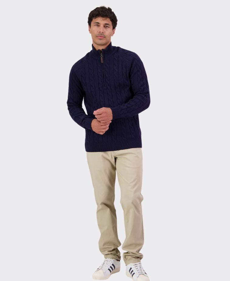Swanndri Doncaster v2 Zip Cable Knit - Navy