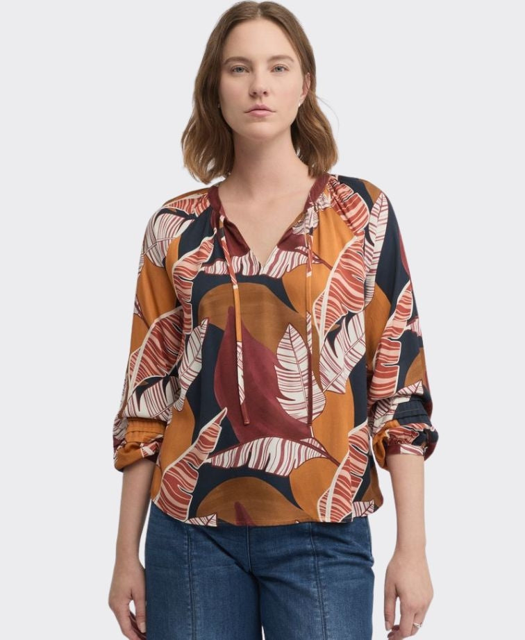 Yarra Trail Blouse Feather Stone Print - Feather Stone