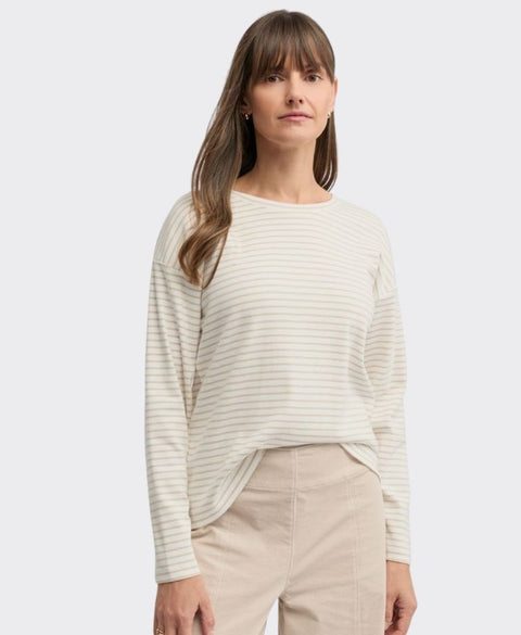 Yarra Trail Tee Division Stripe - Ecru/Almond