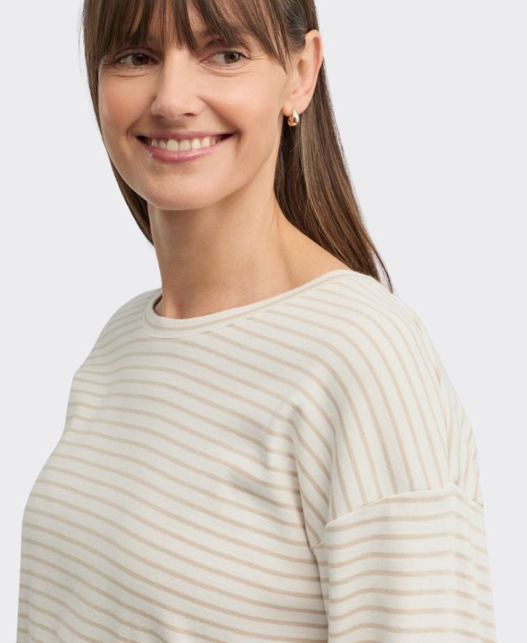 Yarra Trail Tee Division Stripe - Ecru/Almond