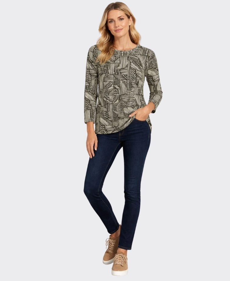 Yarra Trail Tee Pavement Print - Loden