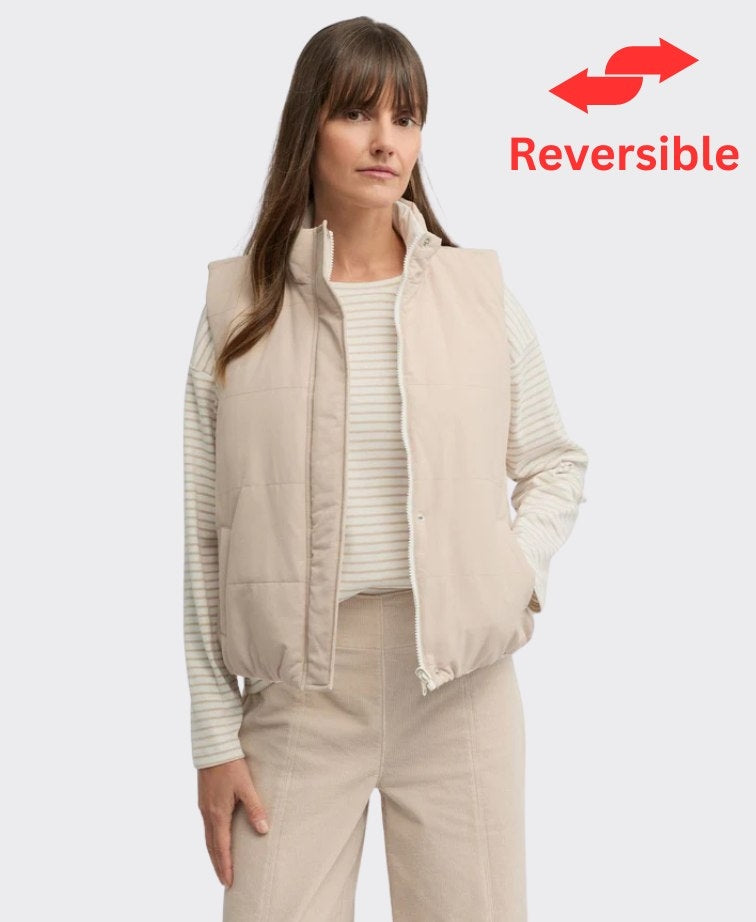 Yarra Trail Vest Levity Puffer Reversible - Almond/Ecru