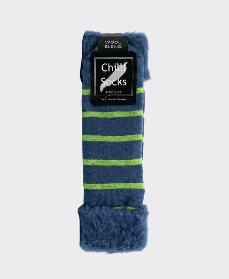Chilli Socks Bedsocks Stripe - Denim/Apple