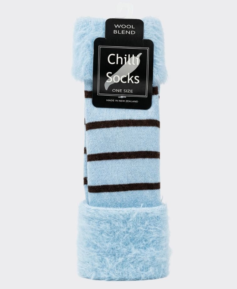 Chilli Socks Bedsocks Stripe - Pdr Blue/Choc
