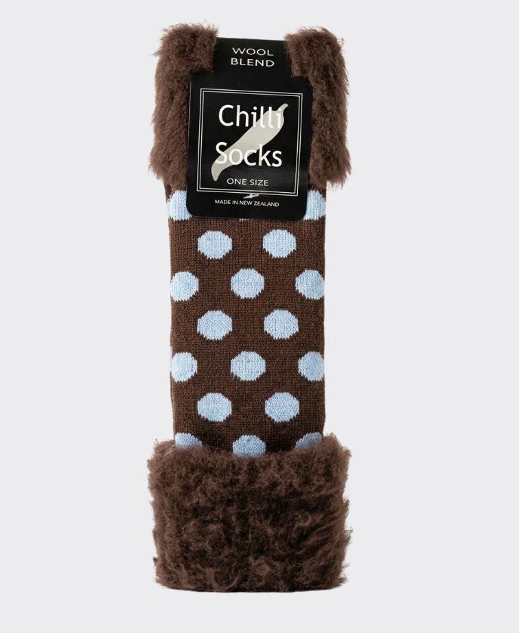 Chilli Socks Bedsocks Spots - Choc/Pdr Blue