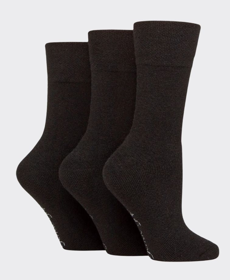 Gentle Grip Wool Walker Socks 3pr - Black