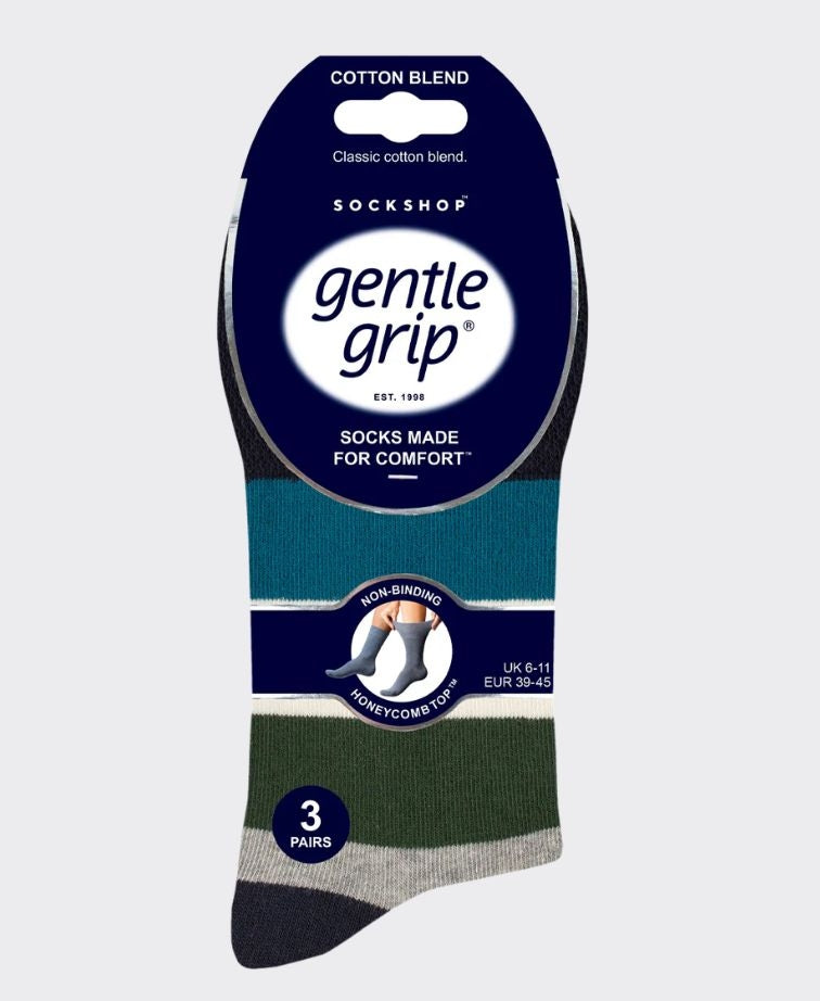 Gentle Grip Open Air Socks 3pr - Blk/Nvy/Char
