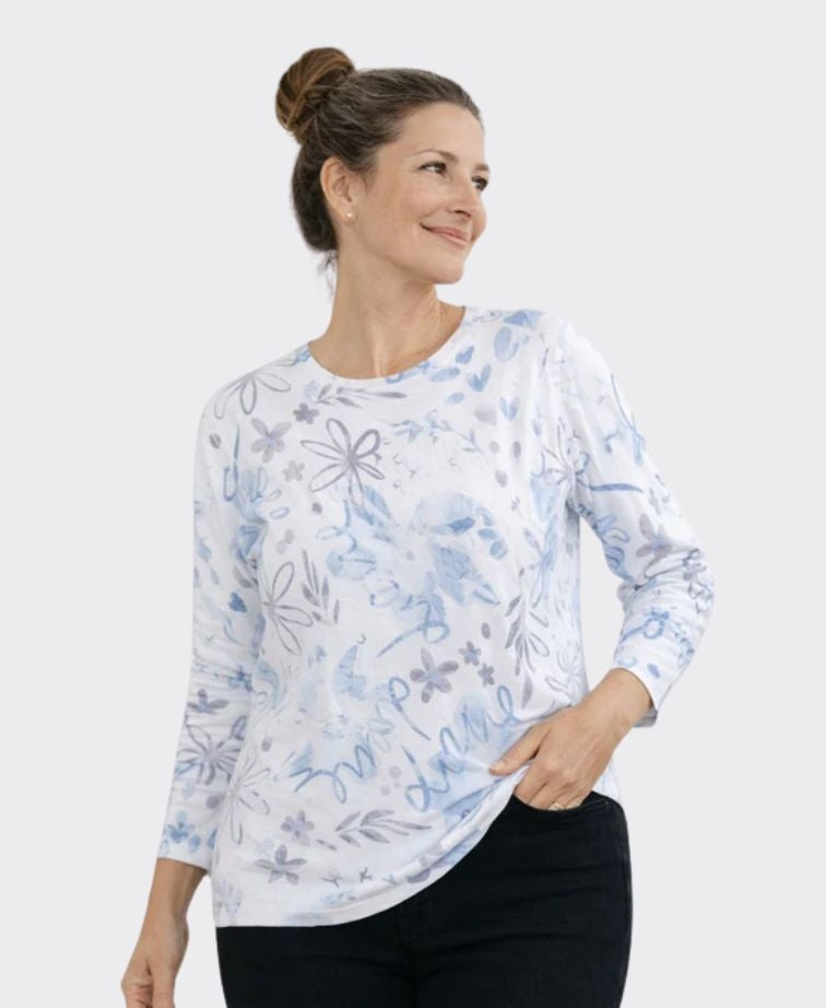 Bromley Knit Paris Flower Printed Crew - Multi