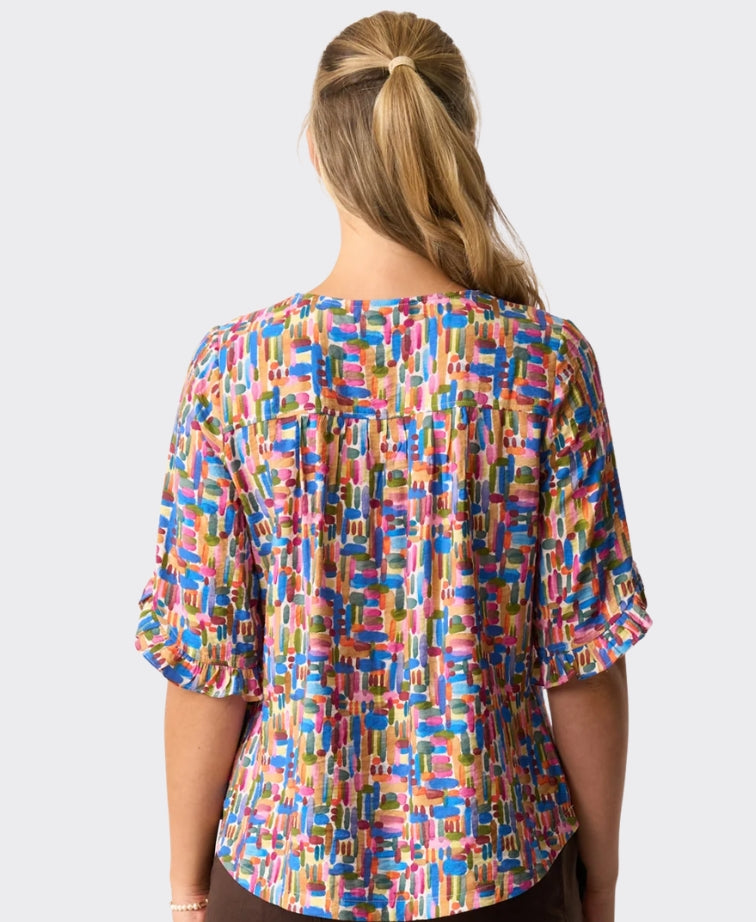 Foil Top Ruffle Sleeve Scoop