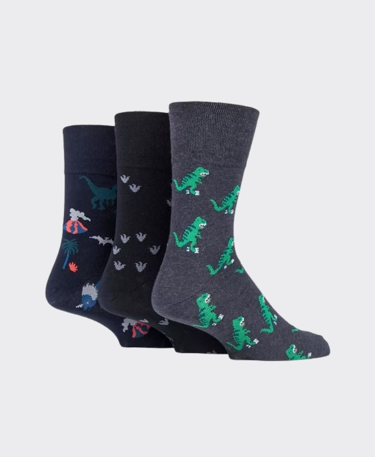 Gentle Grip Mens Dinosauria Socks 3Pk