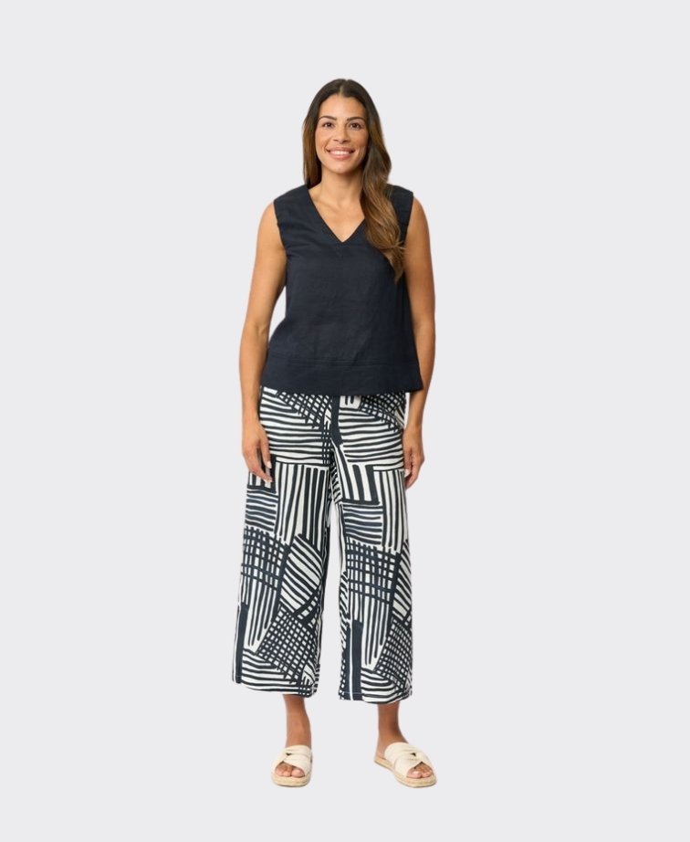 Foil Trousers Wide Leg Cropped Linen - Outline