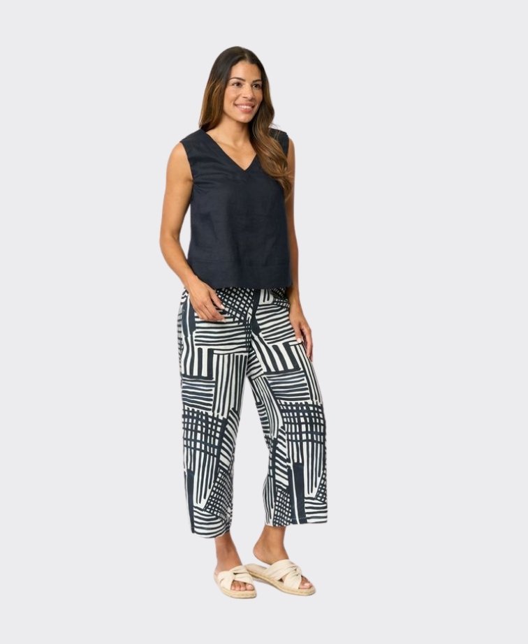 Foil Trousers Wide Leg Cropped Linen - Outline