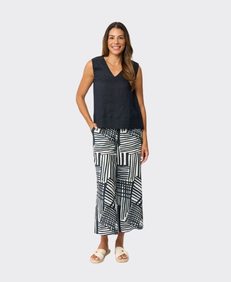 Foil Trousers Wide Leg Cropped Linen - Outline