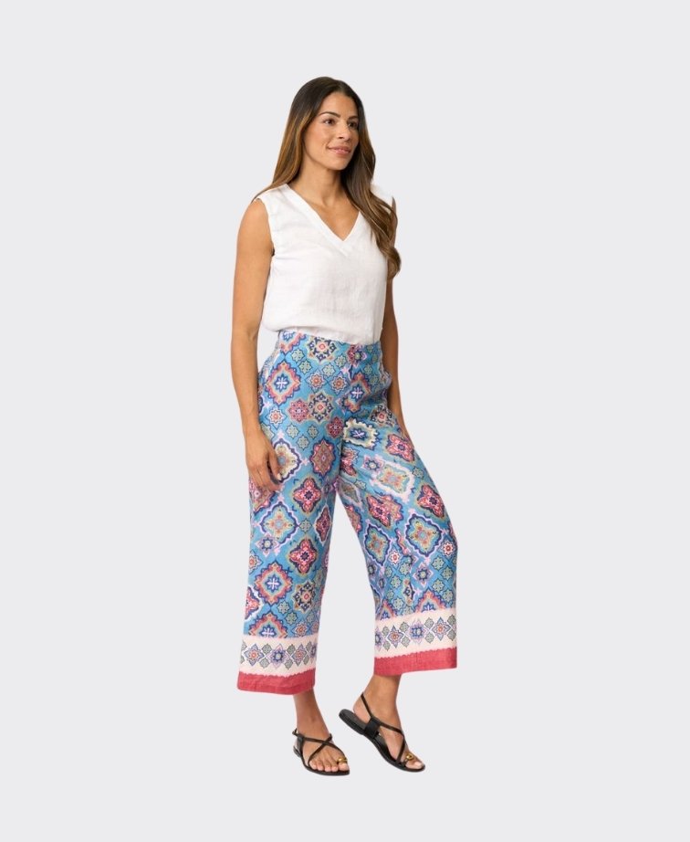 Foil Trousers Wide Leg Cropped Linen - Tiled
