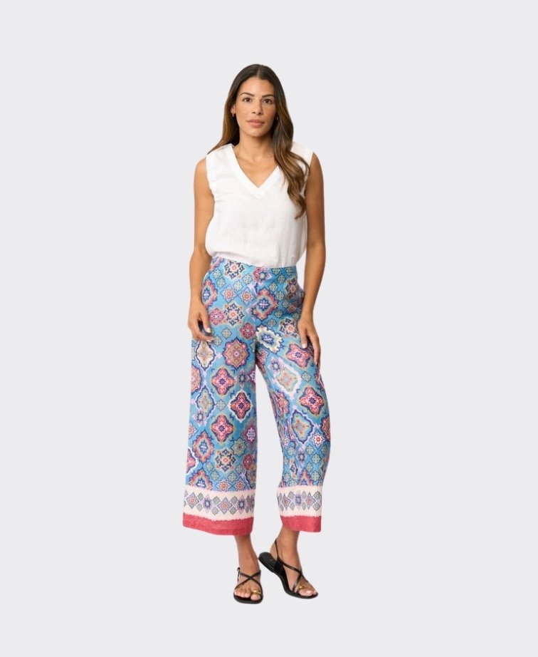 Foil Trousers Wide Leg Cropped Linen - Tiled