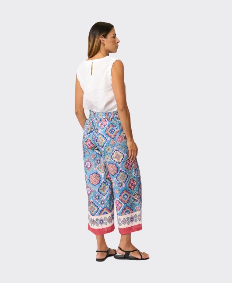 Foil Trousers Wide Leg Cropped Linen - Tiled