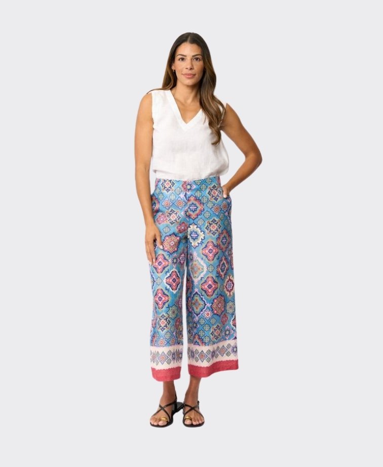 Foil Trousers Wide Leg Cropped Linen - Tiled