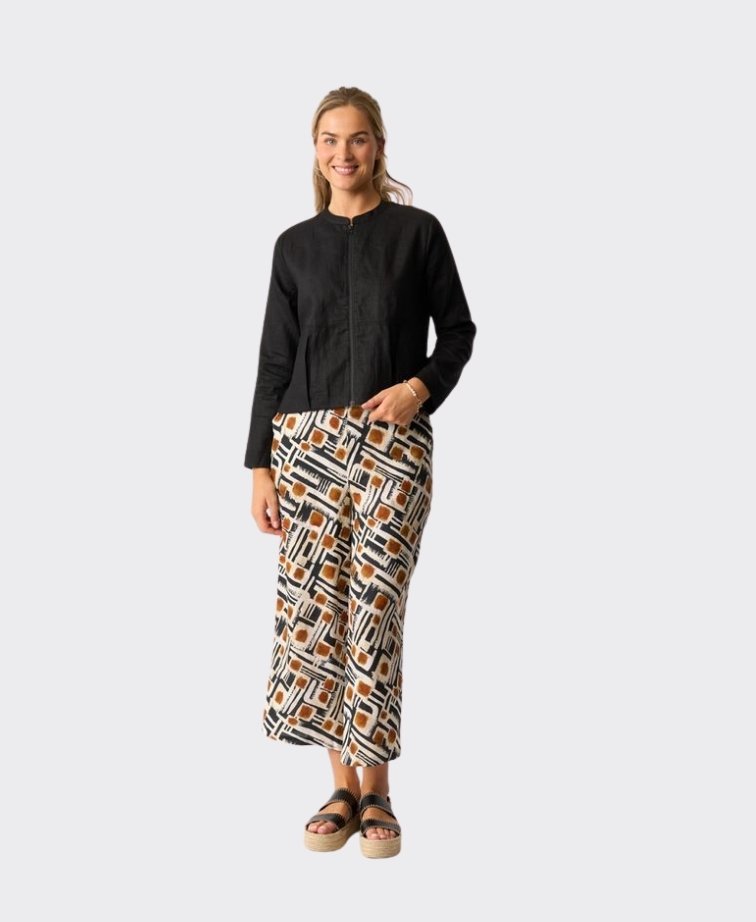 Foil Trousers Wide Leg Cropped Linen - Toffee Maze