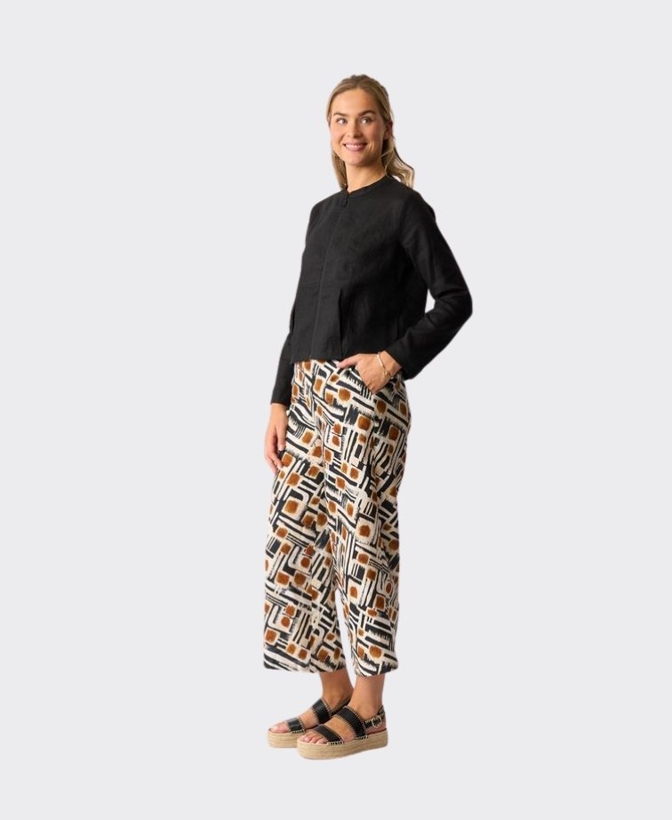 Foil Trousers Wide Leg Cropped Linen - Toffee Maze