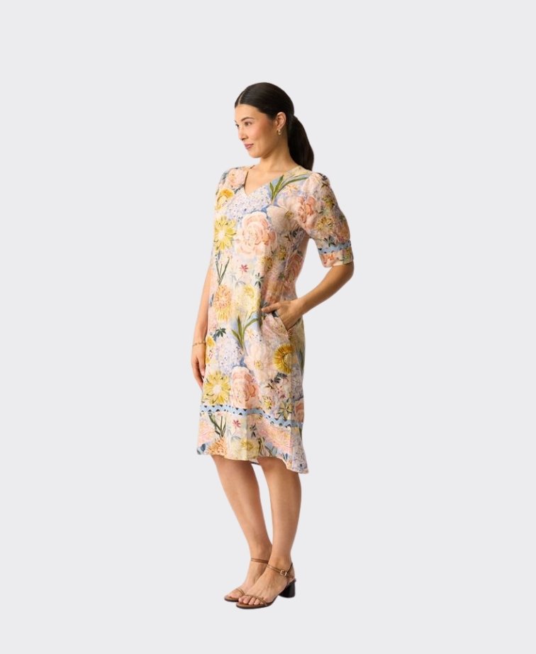 Foil Dress Trim Time Linen - Peonies