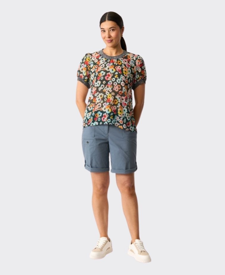 Memo T-Shirt Swing Rib Trim Chiffon - Watercolour