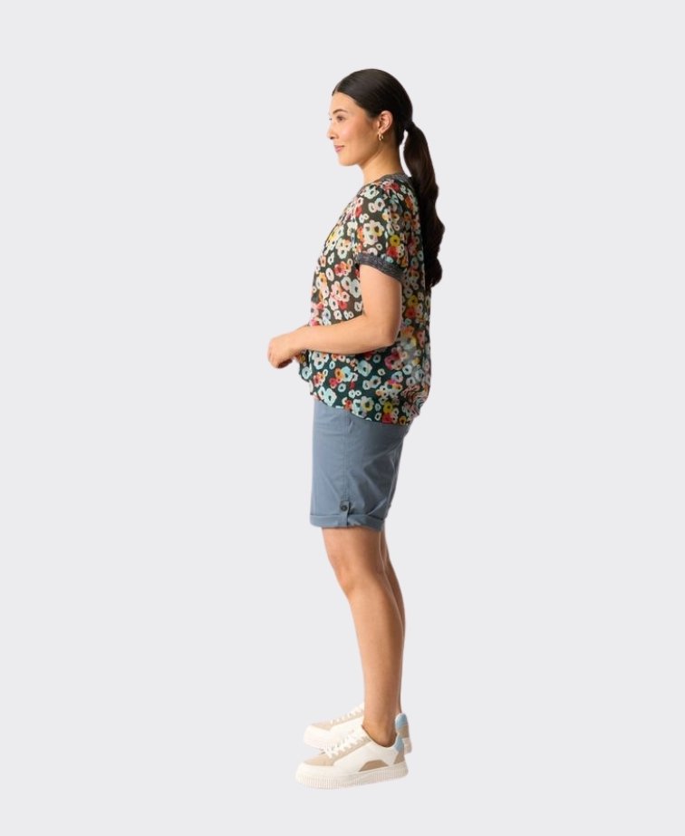 Memo T-Shirt Swing Rib Trim Chiffon - Watercolour