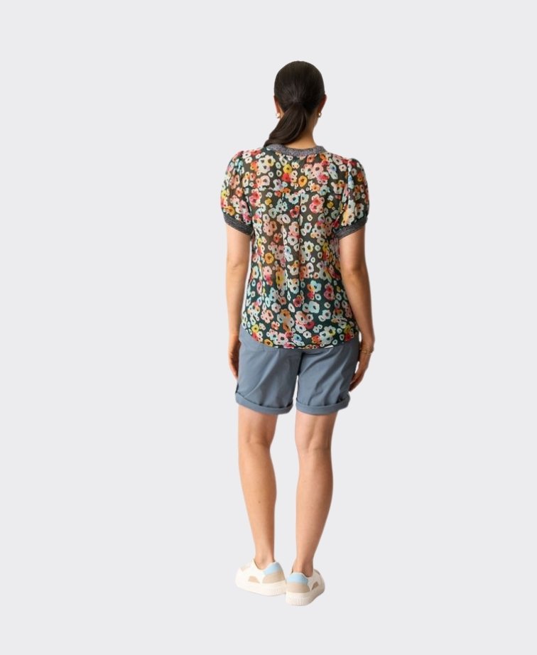 Memo T-Shirt Swing Rib Trim Chiffon - Watercolour