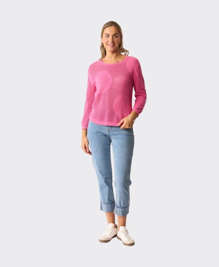 Foil Sweater Spotted Cotton Knit - Pink