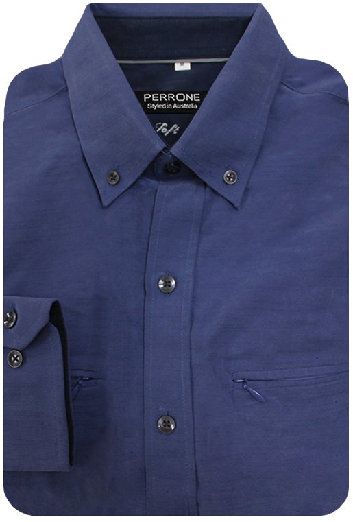 Perrone Shirt L/S Travel Plain - Blue