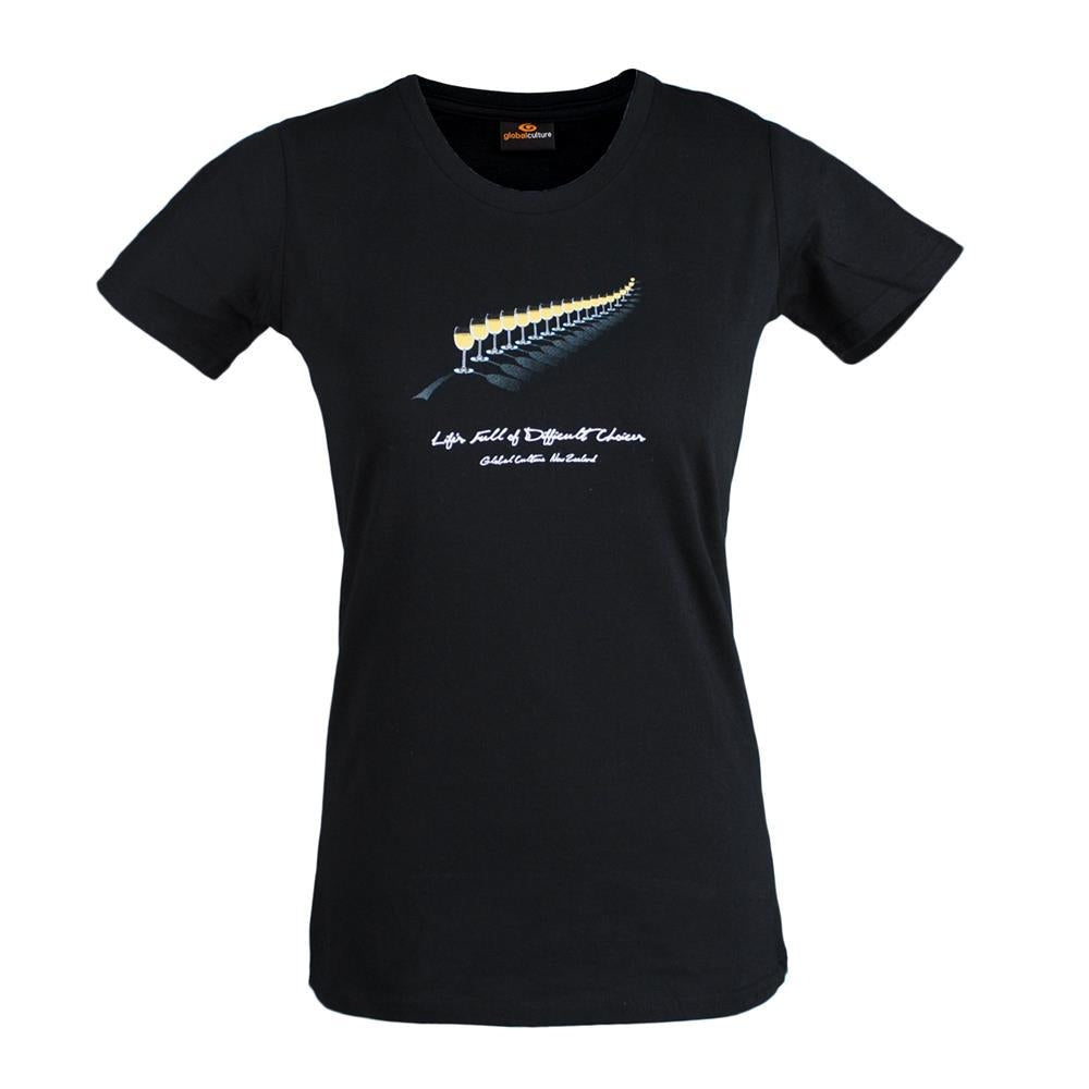 Global Culture White Wine Fern Womens Tee - Black