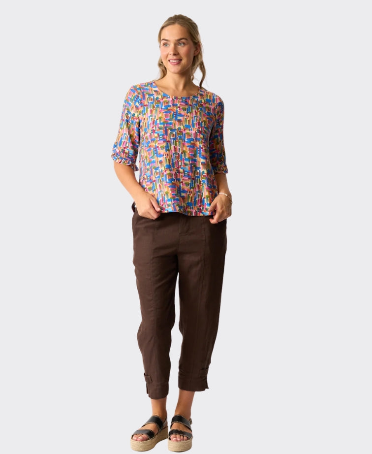 Foil Top Ruffle Sleeve Scoop