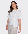 White On Black Top 3 Button Crew