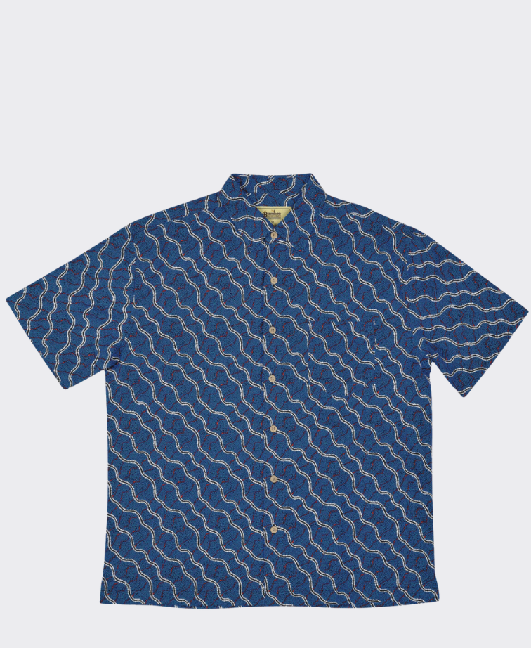 Kingston Grange Shirt S/S Bamboo Blue Snake Dreaming