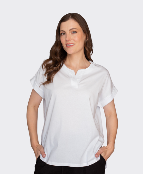 White On Black Top Placket Neck
