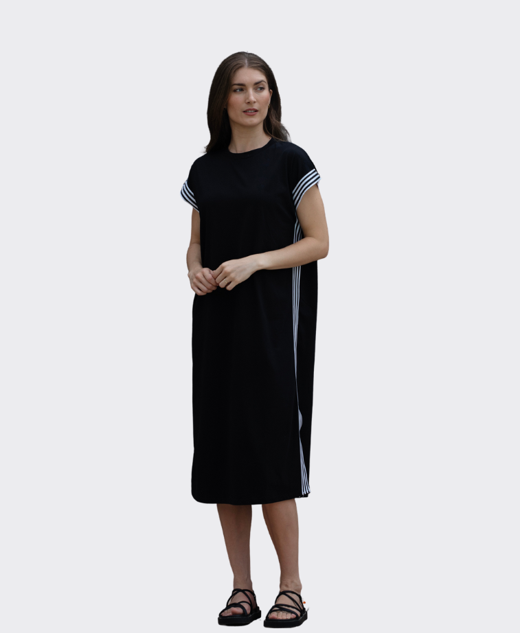 White On Black Dress With Tape