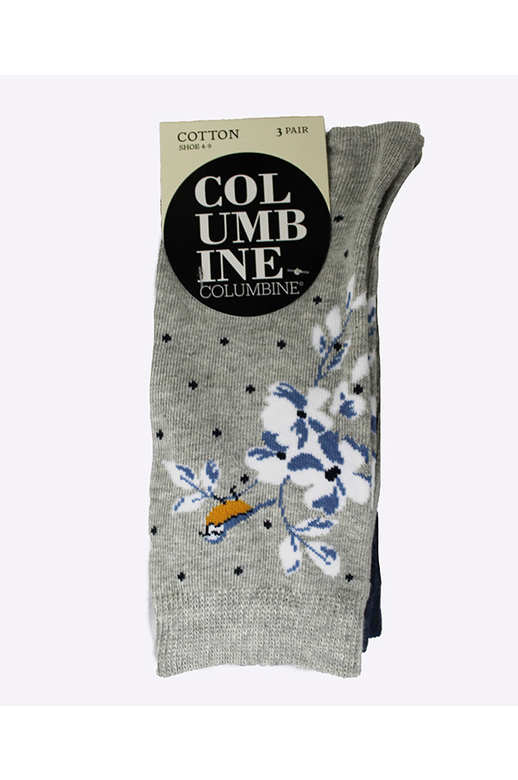 Columbine Cotton 3pk Crew Birds & Flower