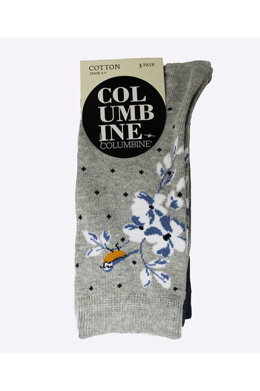 Columbine Cotton 3pk Crew Birds & Flower