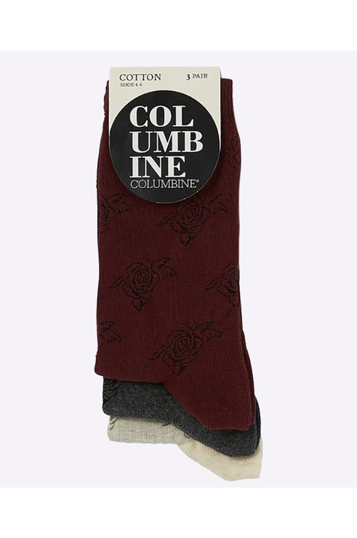 Columbine Cotton 3pk Crew Contrast Flower