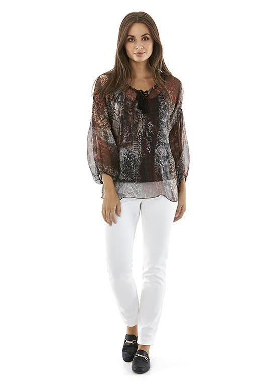 Boo Radley Top Tie Neck Silk Print