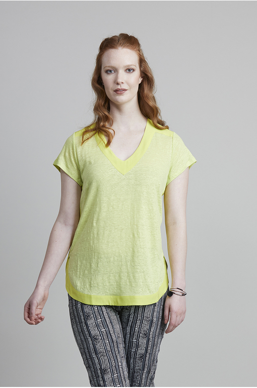 Memo Top T S/S V Linen Mix