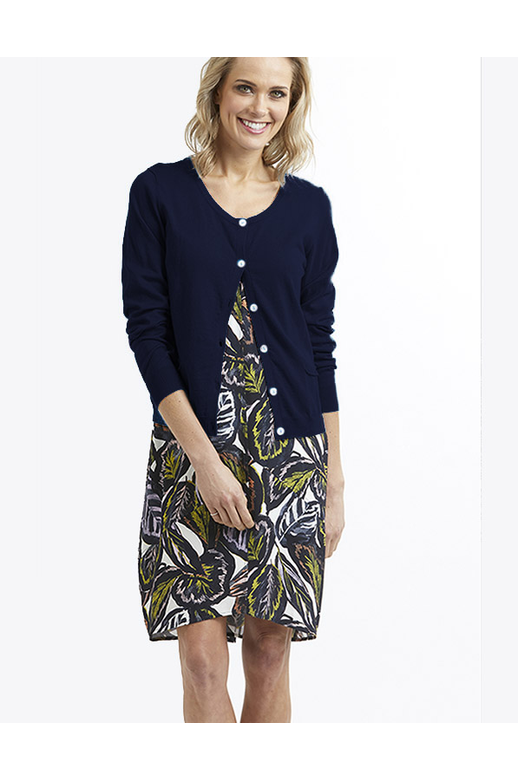 Foil Cardigan Round Neck Button Front