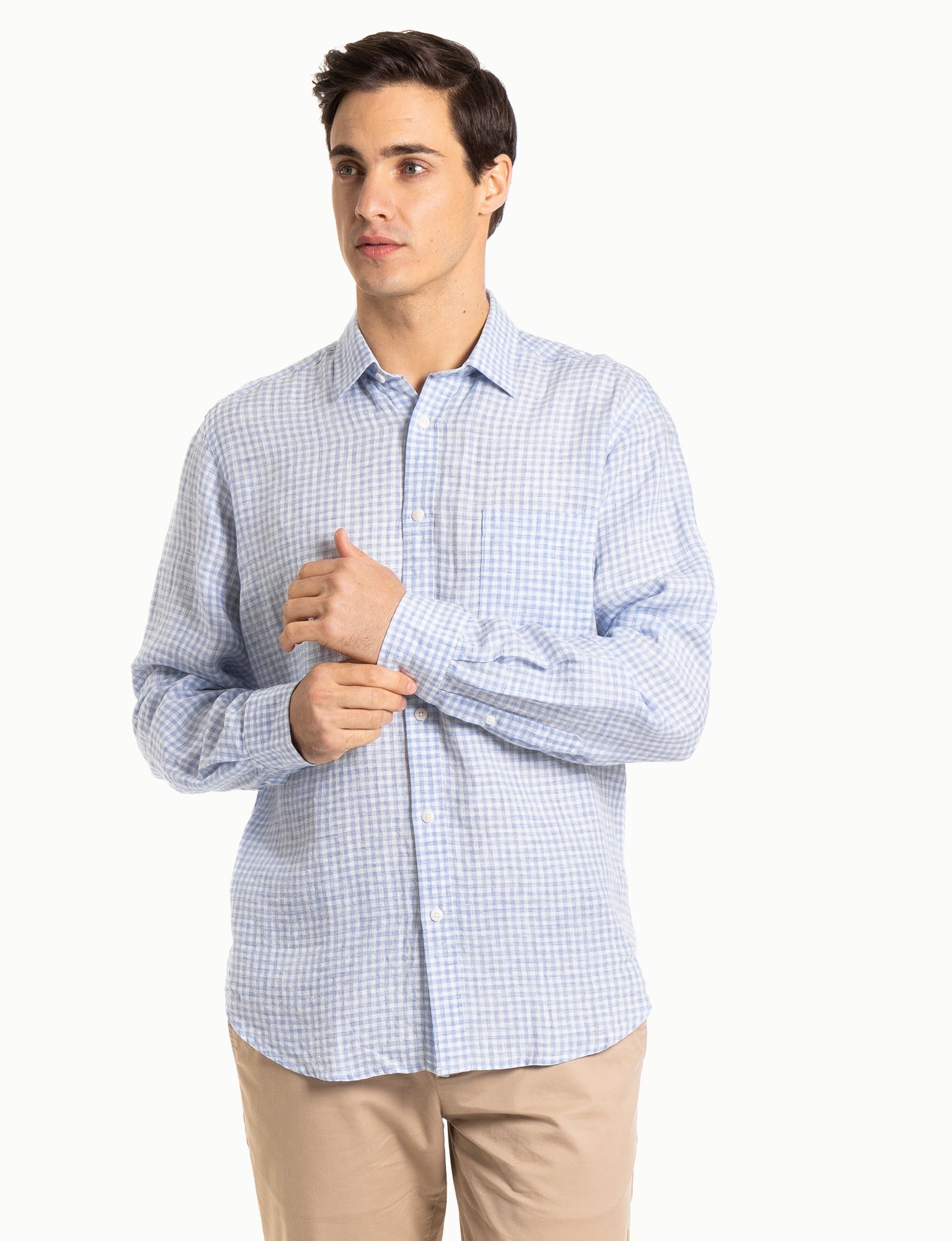 Blazer Shirt L/S Linen Mini Check | Yarntons | Free NZ shipping on ...