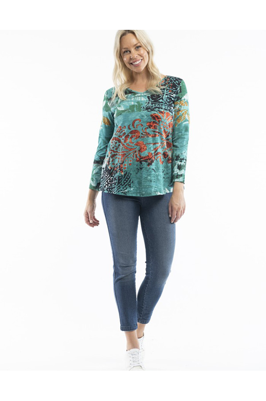 Orientique Tee L/S Vee Print