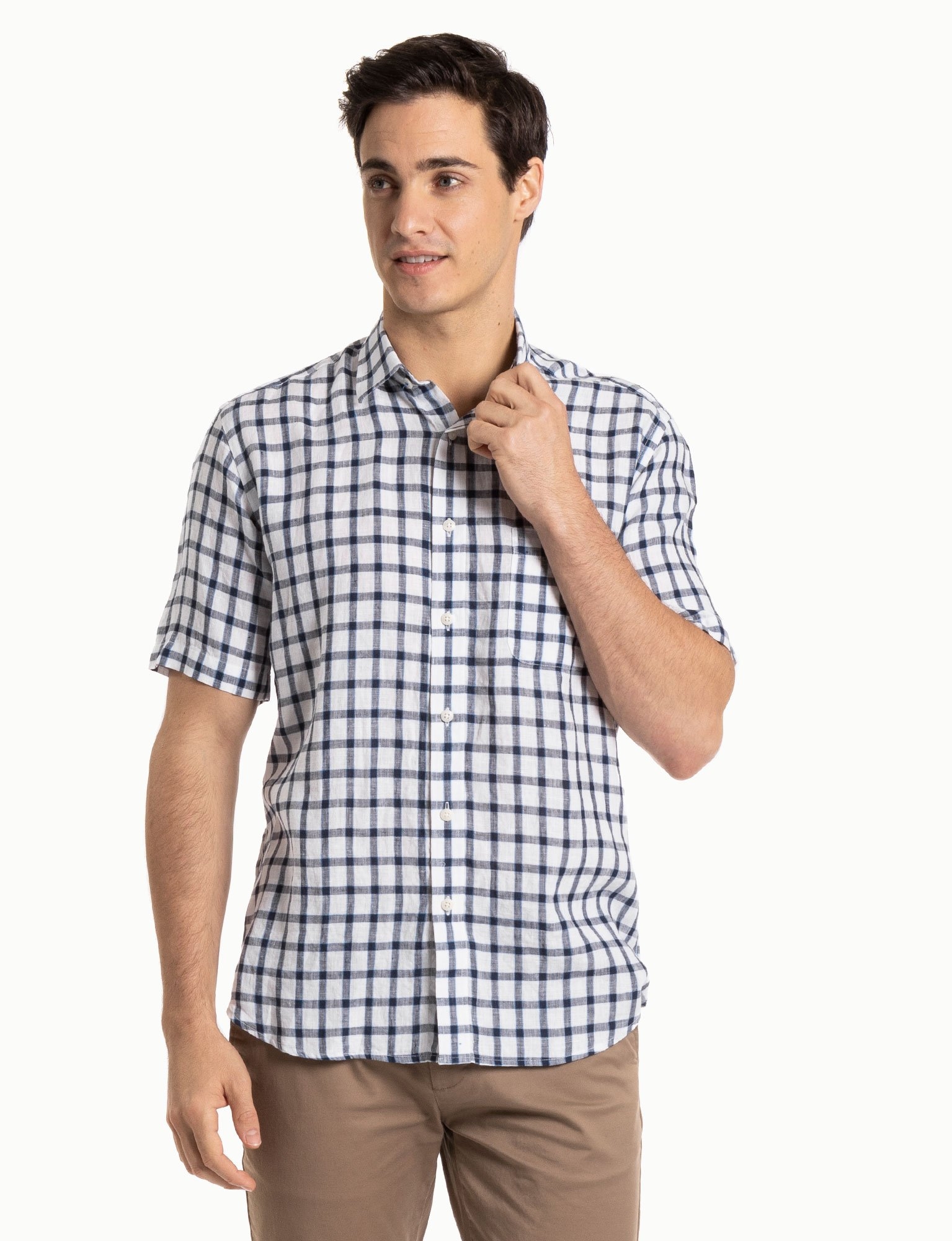 Blazer Shirt S/S Linen Check - Men's Shirts | Yarntons | Free NZ ...