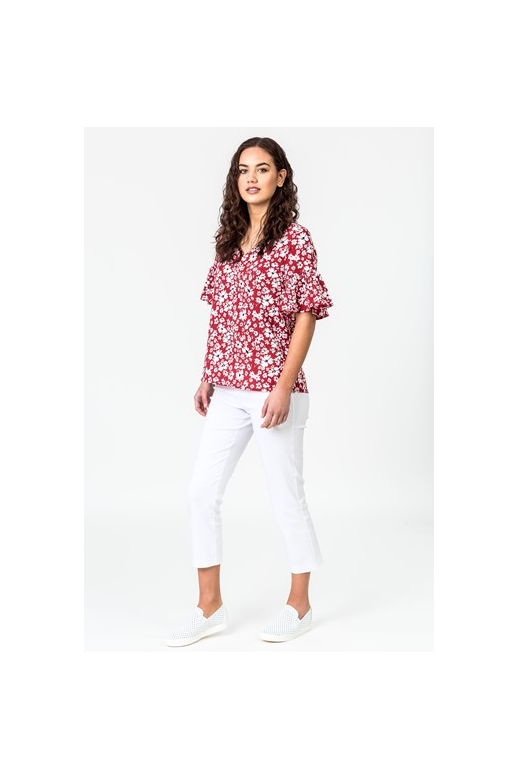 Democracy Top Print Ruffle Sleeve