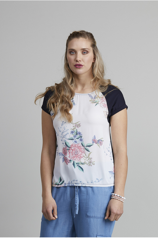 Foil Top S/S Woven/ Knit