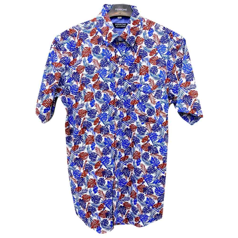 Perrone Shirt S/S Linen Leaf Print - Brands-Mens : Yarntons | New ...