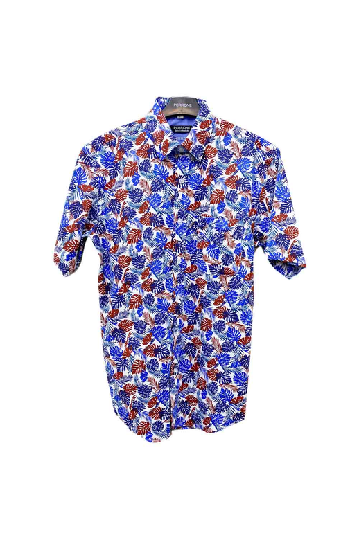 Perrone Shirt S/S Linen Leaf Print - Brands-Mens : Yarntons | New ...