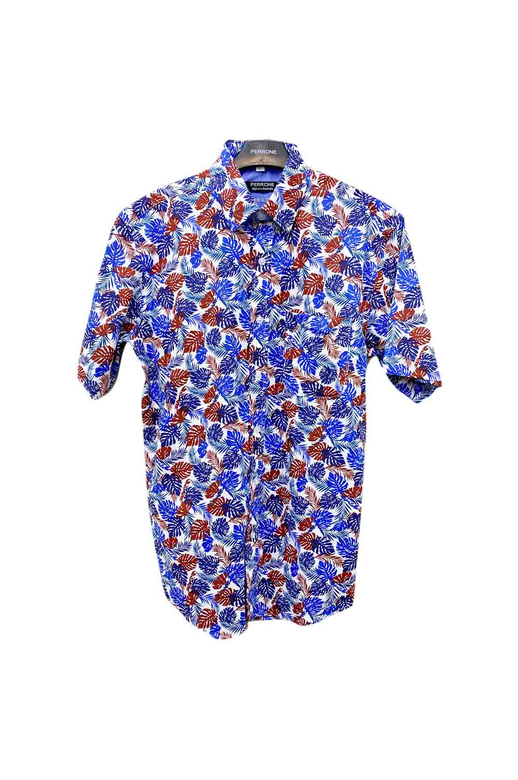 Perrone Shirt S/S Linen Leaf Print