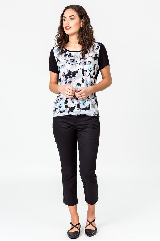 Democracy Top S/S Print Blk Sleeve